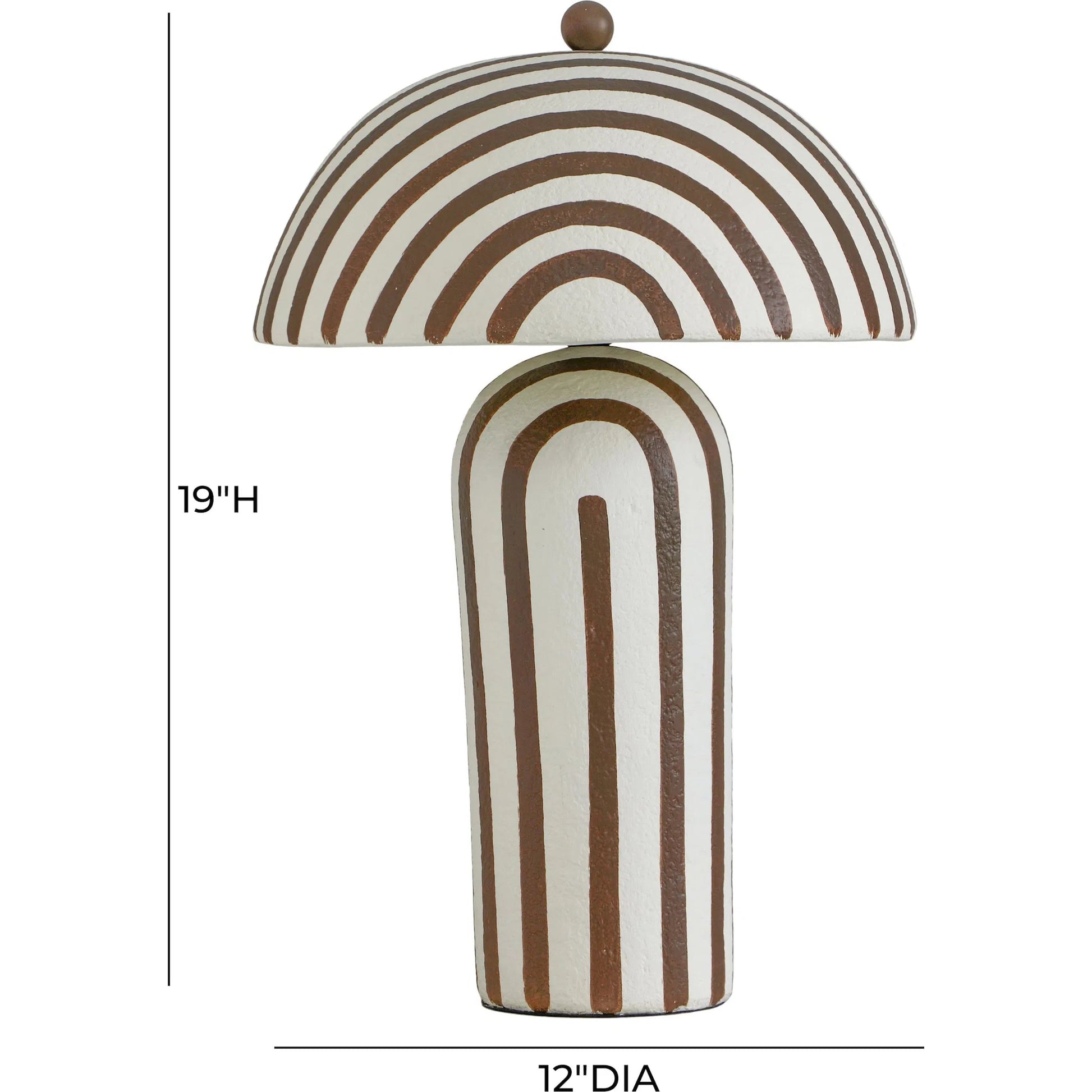 Maiori Striped Table Lamp by TOV Furniture in brown stripes. Made from iron, papier mache in a rustic style.