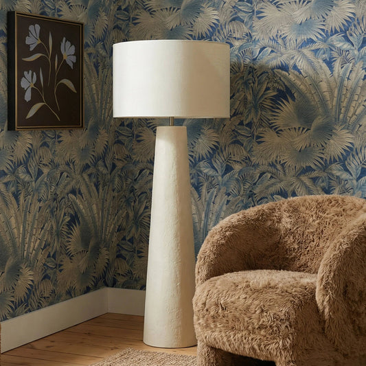 Yala Cream Floor Lamp by TOV Furniture. Made from papier mache, steel in a transitional style.