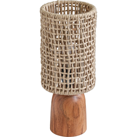 Kombu Wood Table Lamp by TOV Furniture in natural. Made from iron, mango wood, raffia in a unique style.