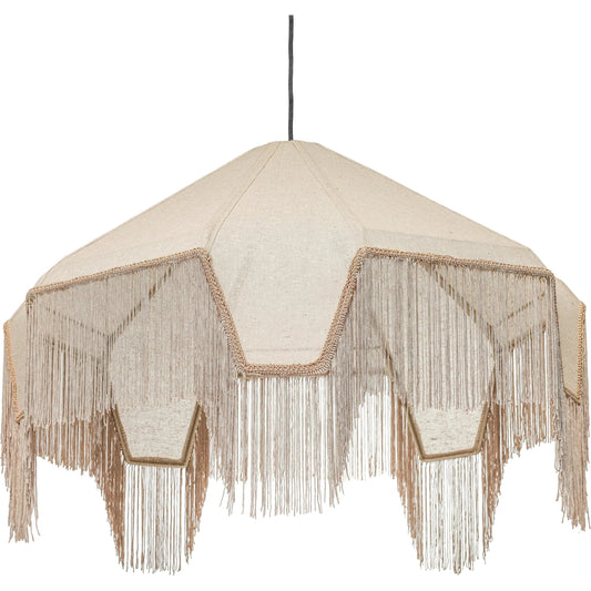 Buchanan Fabric Fringed Angled Pendant Light by TOV Furniture in light brown, natural. Made from cotton, polyester in a unique style.