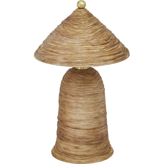 Coco Natural Coconut Fiber Pointed Table Lamp by TOV Furniture in gold, natural. Made from coconut fiber, iron in a unique style.