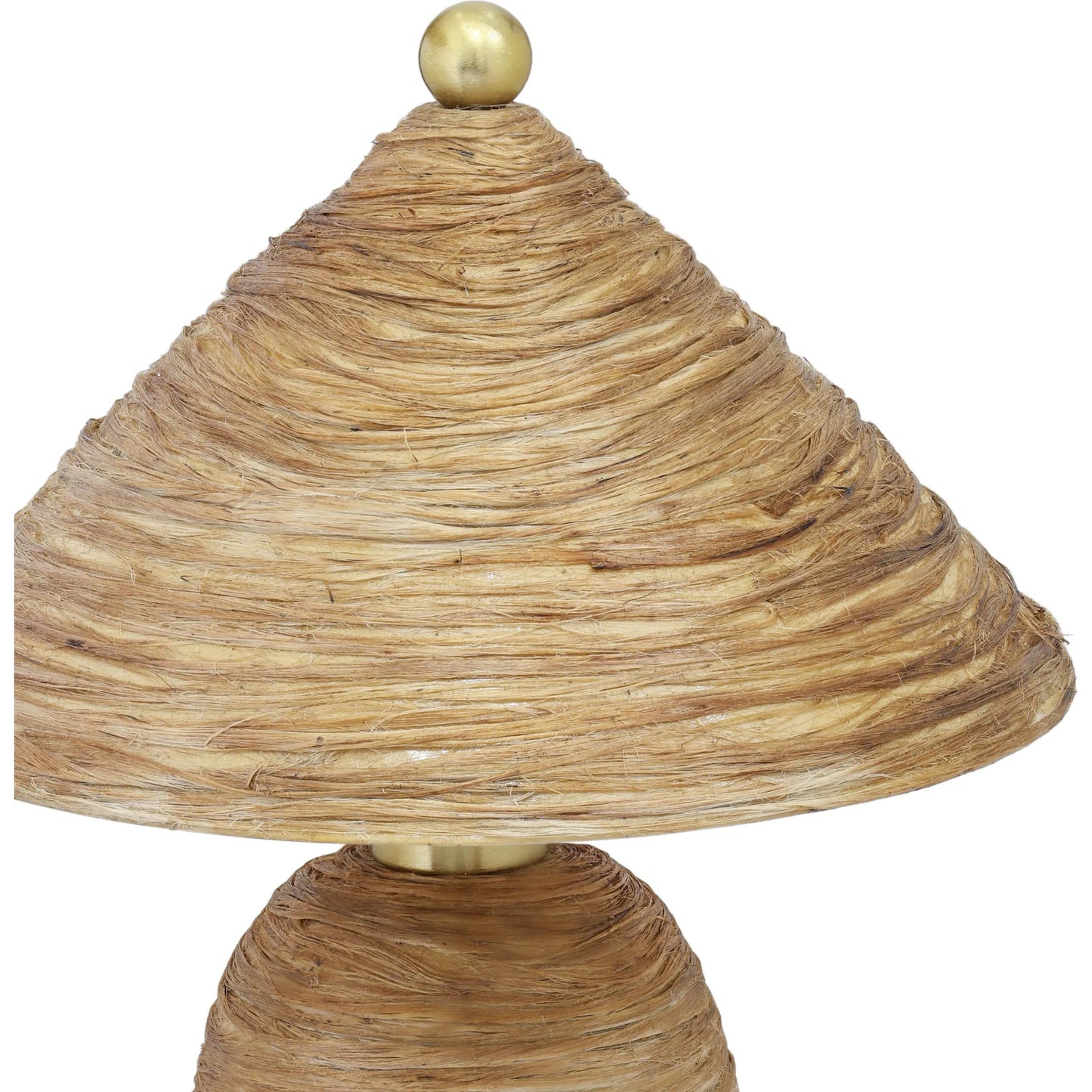 001 SI-2527393 | Closeup | Coco Natural Coconut Fiber Pointed Table Lamp by TOV Furniture in gold, natural. Made from coconut fiber, iron in a unique style.