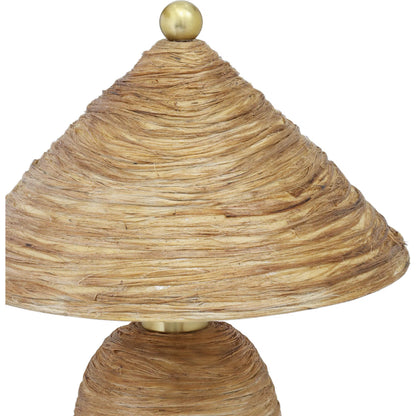 Coco Natural Coconut Fiber Pointed Table Lamp by TOV Furniture in gold, natural. Made from coconut fiber, iron in a unique style.