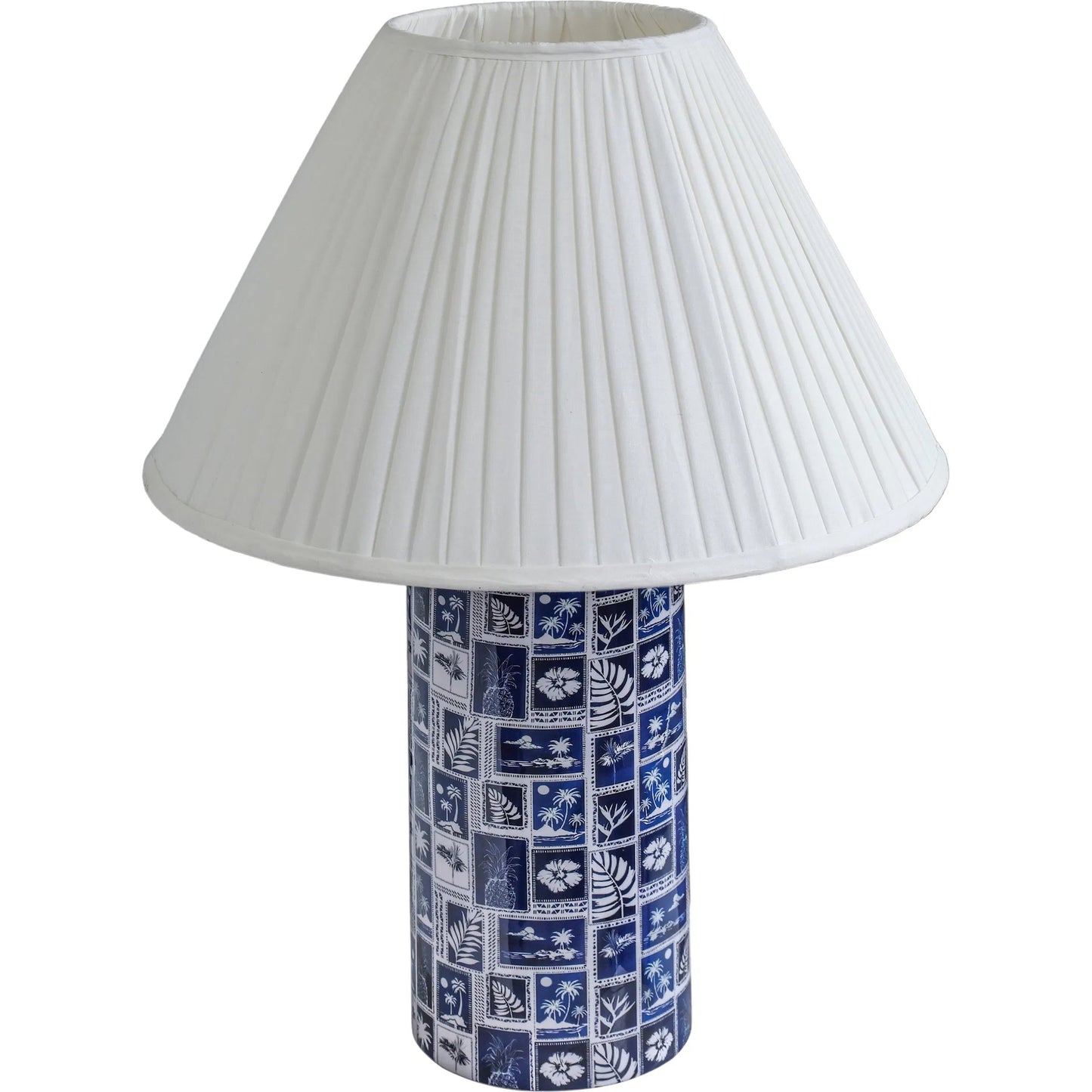 000 SI-2527450 | Primary Silo | Stamp Pleated Table Lamp by TOV Furniture in blue, white. Made from cotton, iron in a unique style.
