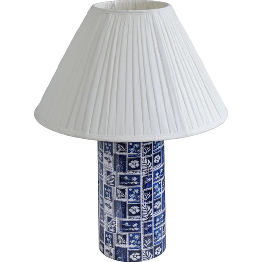 Stamp Pleated Table Lamp by TOV Furniture in blue, white. Made from cotton, iron in a unique style.