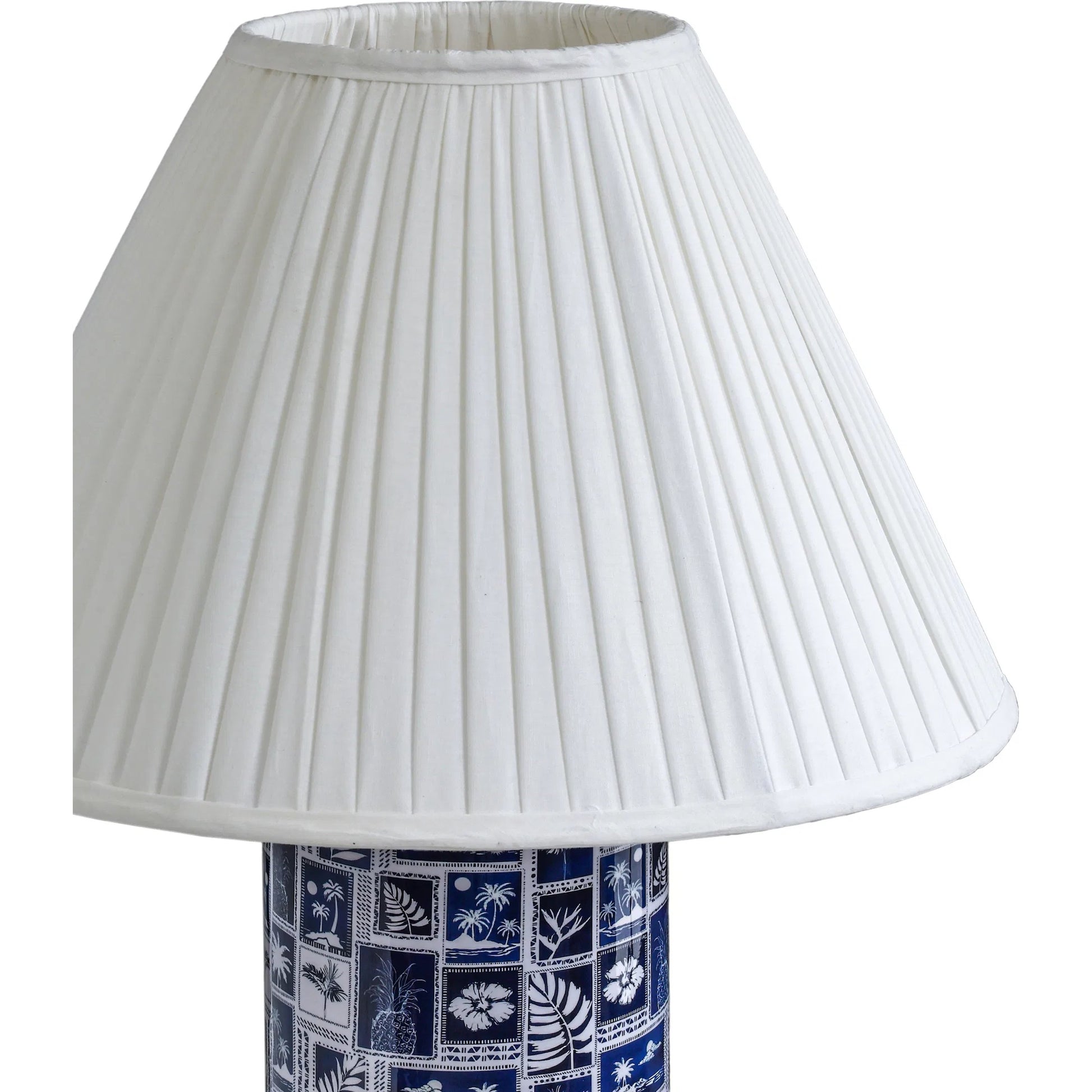 Stamp Pleated Table Lamp by TOV Furniture in blue, white. Made from cotton, iron in a unique style.