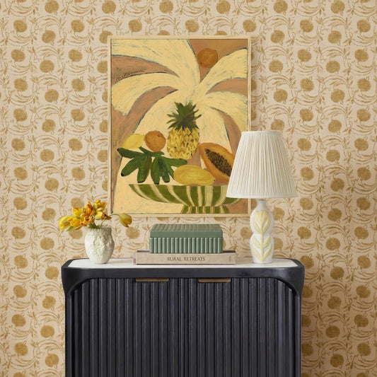 Edith Curved Flower Pleated Table Lamp by TOV Furniture in cream, ivory. Made from aluminum, linen, papier mache, steel in a unique style.