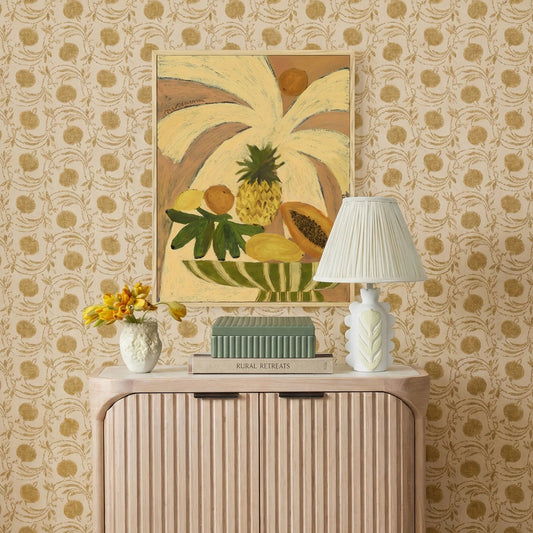 Edith Scalloped Flower Pleated Table Lamp by TOV Furniture in cream, ivory. Made from aluminum, linen, papier mache, steel in a unique style.