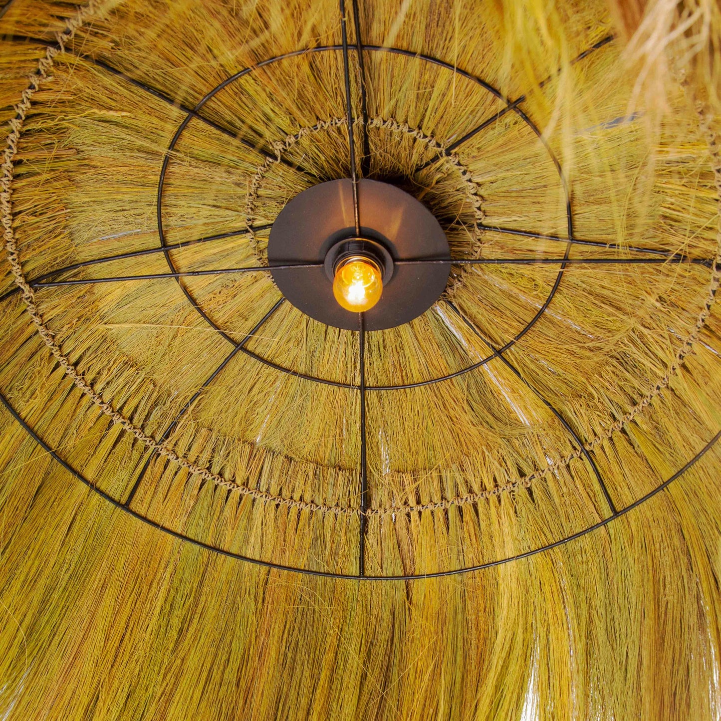 005 SI-1787256 | Closeup | Serengeti Outdoor Pendant Lamp by TOV Furniture in natural. Made from rayung grass in a eclectic & global style.