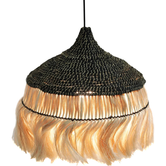 Sula Upcycled Abaca Pendant Lamp by TOV Furniture in black, natural. Made from abaca in a unique style.