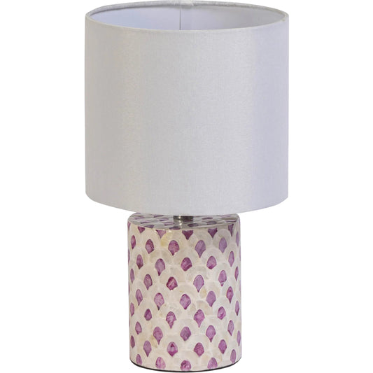 Capiz Table Lamp by TOV Furniture in merlot, white. Made from fabric, mdf, metal, shell in a unique style.