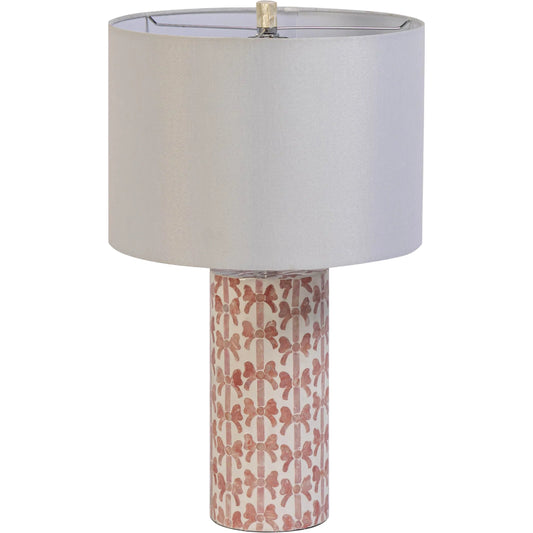 Lassy Ribbon Capiz Table Lamp by TOV Furniture in pink. Made from fabric, mdf, metal, shell in a unique style.