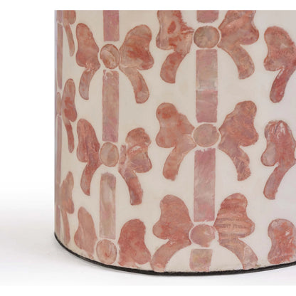 Lassy Ribbon Capiz Table Lamp by TOV Furniture in pink. Made from fabric, mdf, metal, shell in a unique style.