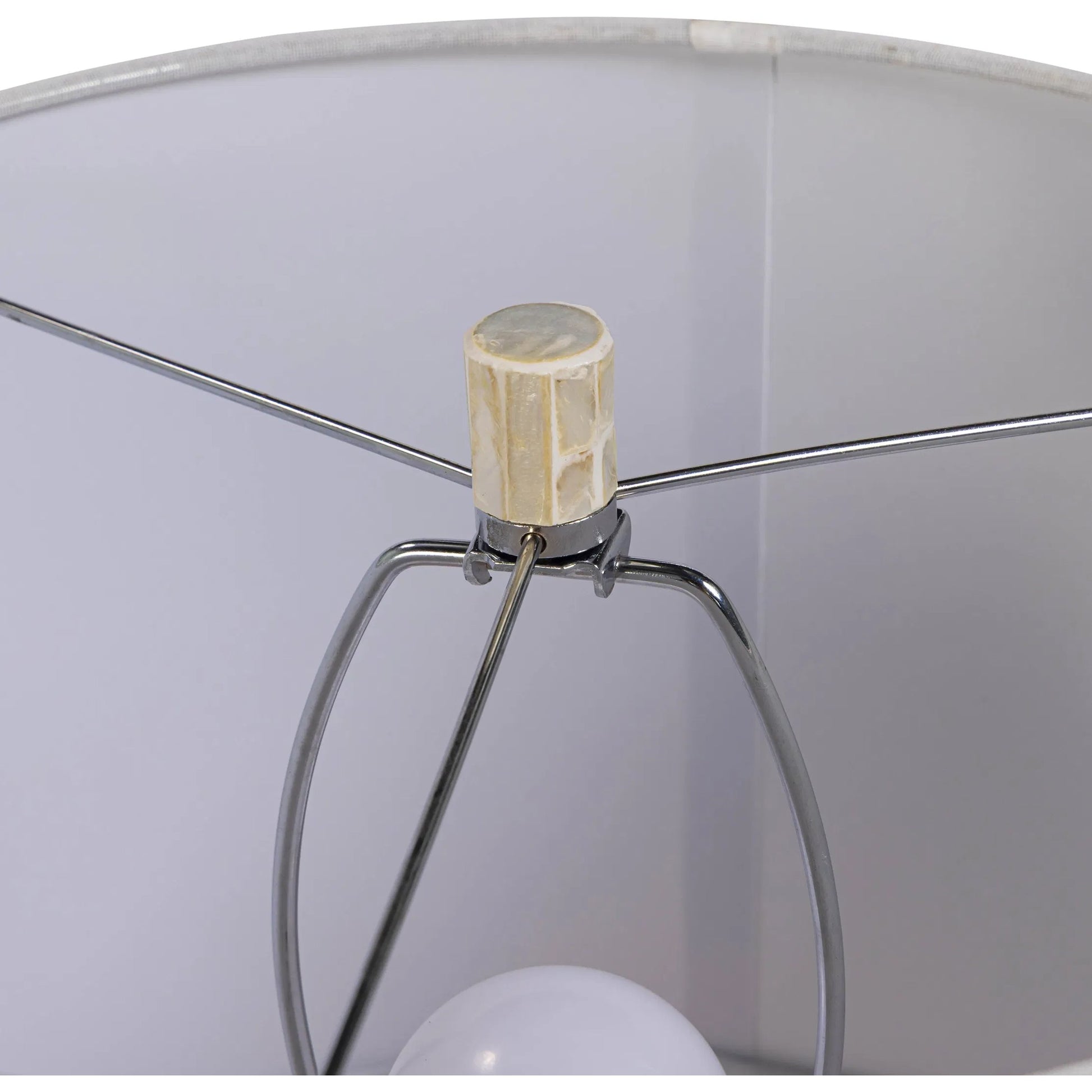Lassy Ribbon Capiz Table Lamp by TOV Furniture in pink. Made from fabric, mdf, metal, shell in a unique style.