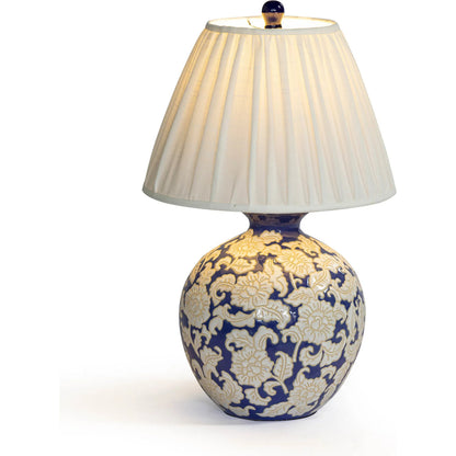 Diana Table Lamp by TOV Furniture in blue, white. Made from ceramic, fabric, metal in a unique style.