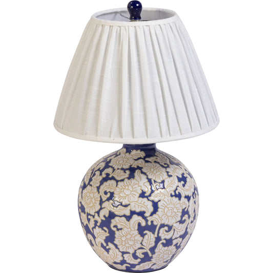 Diana Table Lamp by TOV Furniture in blue, white. Made from ceramic, fabric, metal in a unique style.