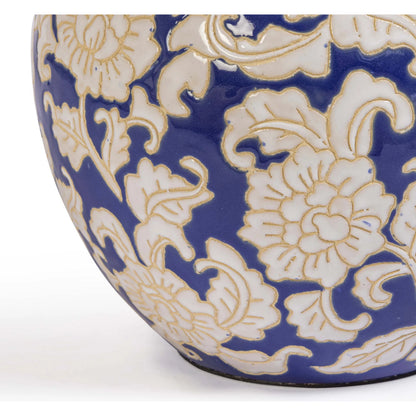 Diana Table Lamp by TOV Furniture in blue, white. Made from ceramic, fabric, metal in a unique style.