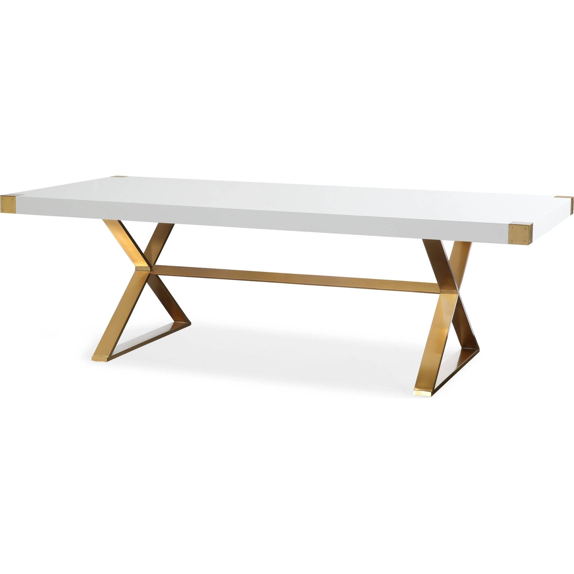 Adeline Dining Table by TOV Furniture in white, gold. Made from mdf, stainless steel in a modern style.