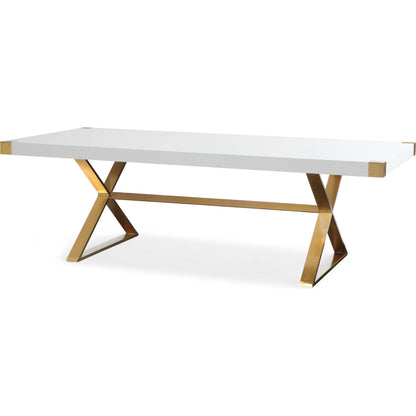 Adeline Dining Table by TOV Furniture in white, gold. Made from mdf, stainless steel in a modern style.