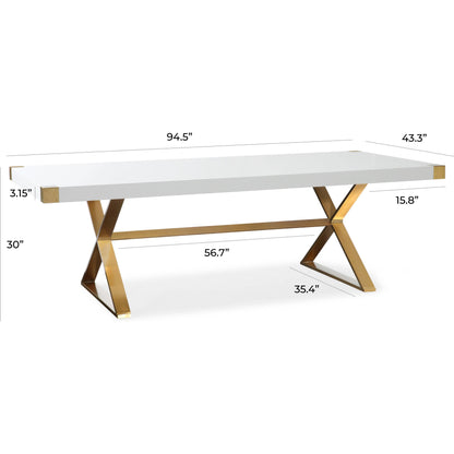 Adeline Dining Table by TOV Furniture in white, gold. Made from mdf, stainless steel in a modern style.