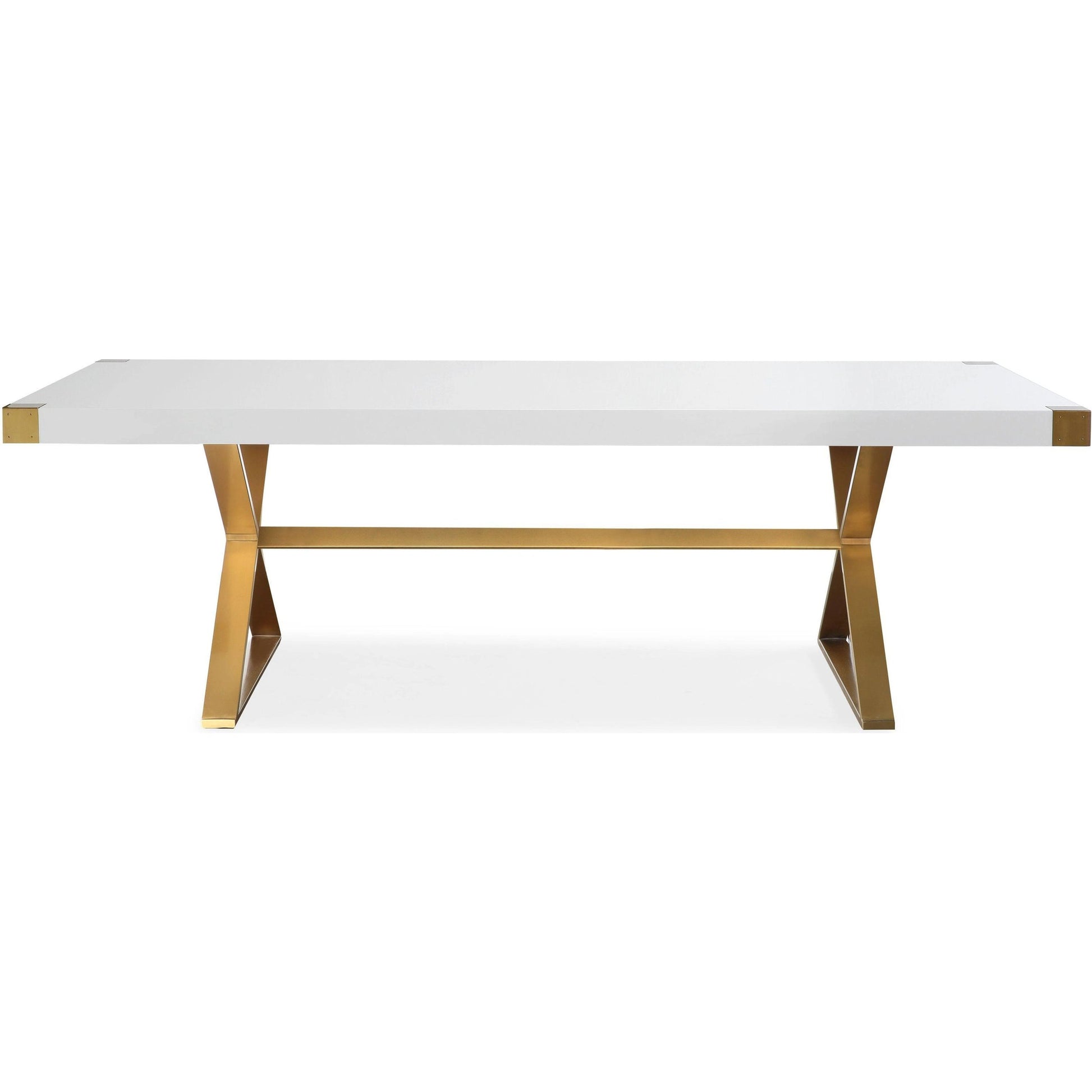 Adeline Dining Table by TOV Furniture in white, gold. Made from mdf, stainless steel in a modern style.