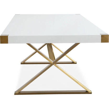Adeline Dining Table by TOV Furniture in white, gold. Made from mdf, stainless steel in a modern style.