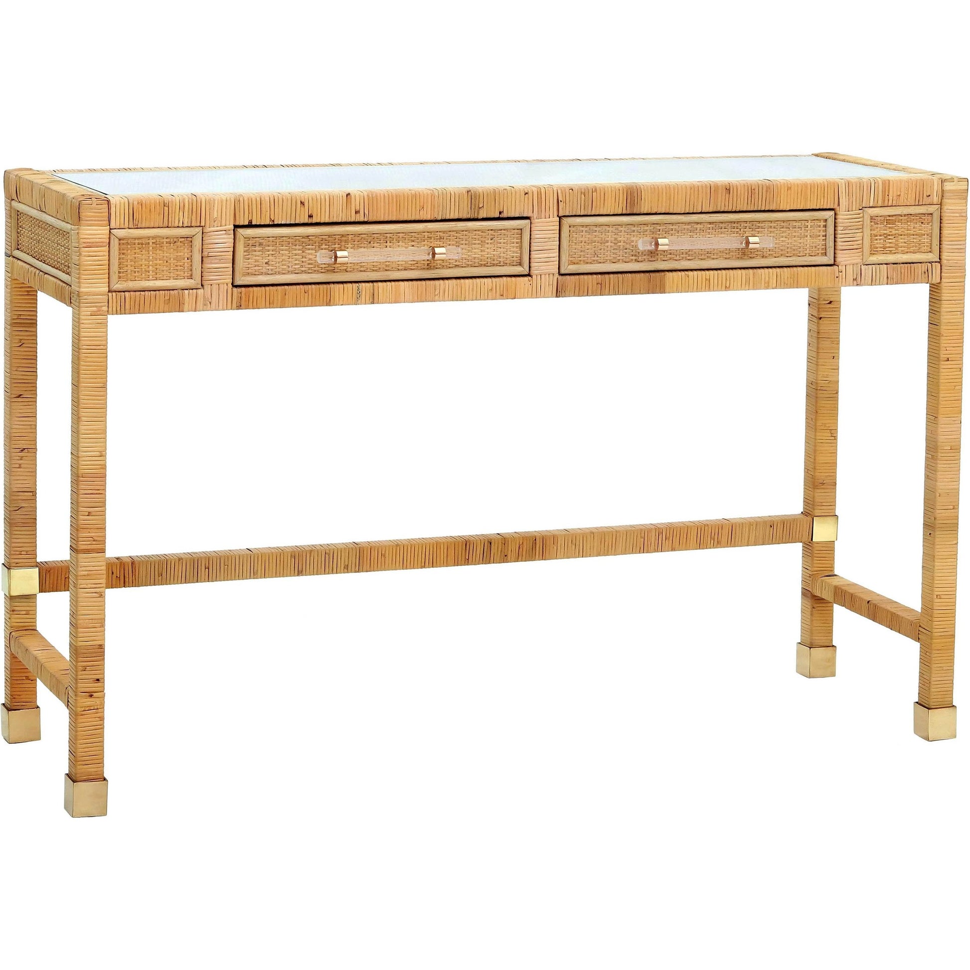 Amara Rattan Desk by TOV Furniture. Made from glass, rattan veneer, wood in a cottage & farmhouse style.