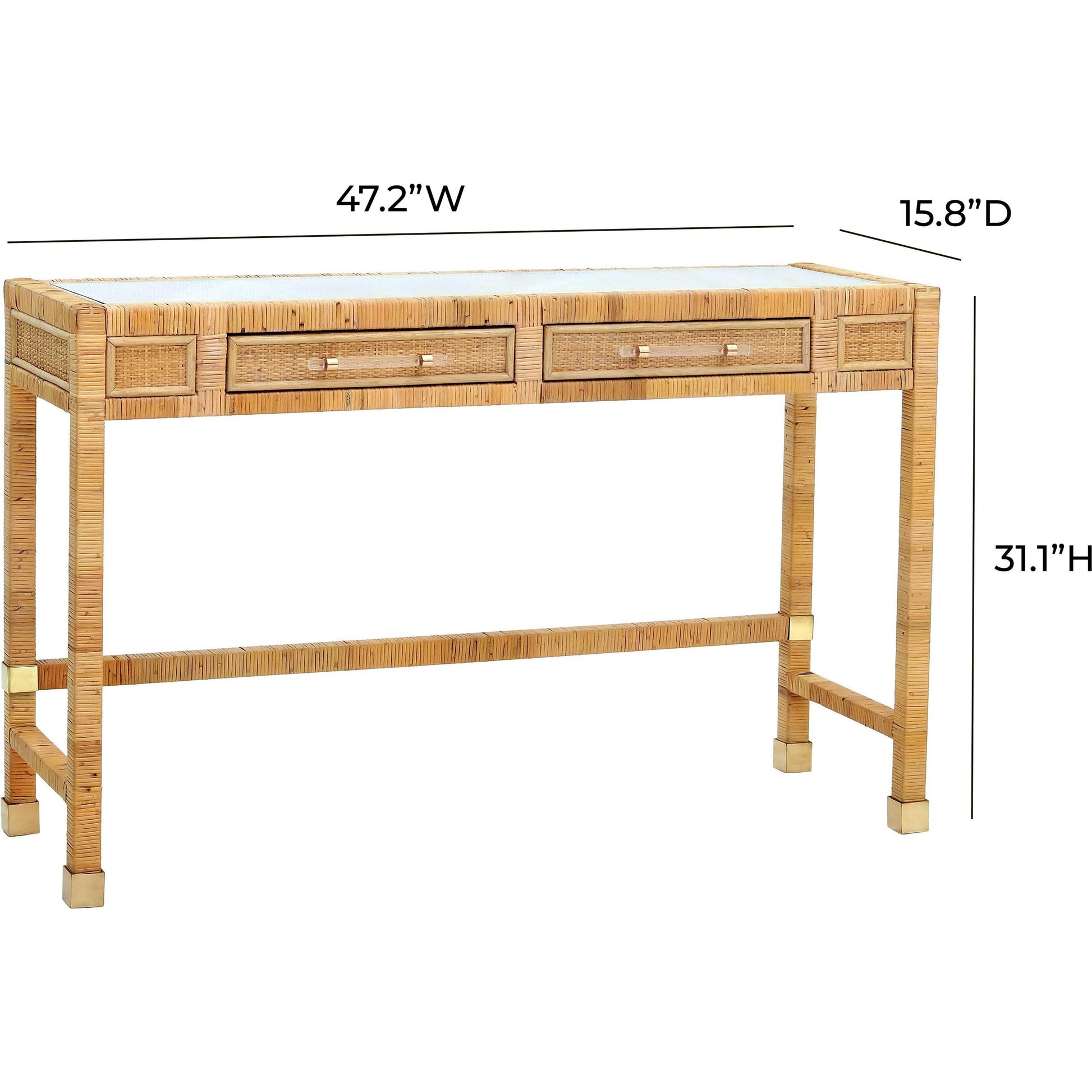 Amara Rattan Desk by TOV Furniture. Made from glass, rattan veneer, wood in a cottage & farmhouse style.