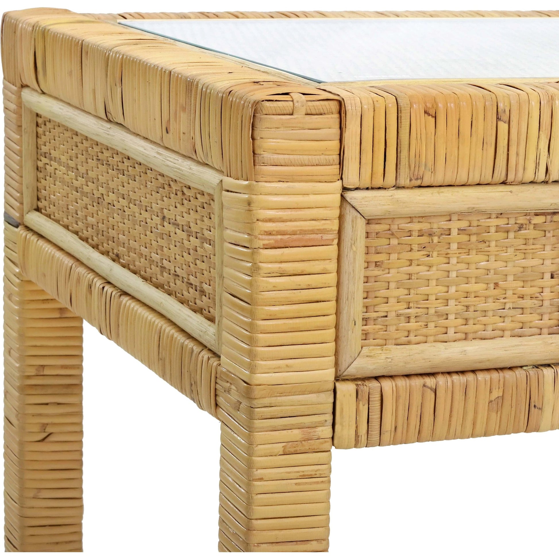 Amara Rattan Desk by TOV Furniture. Made from glass, rattan veneer, wood in a cottage & farmhouse style.