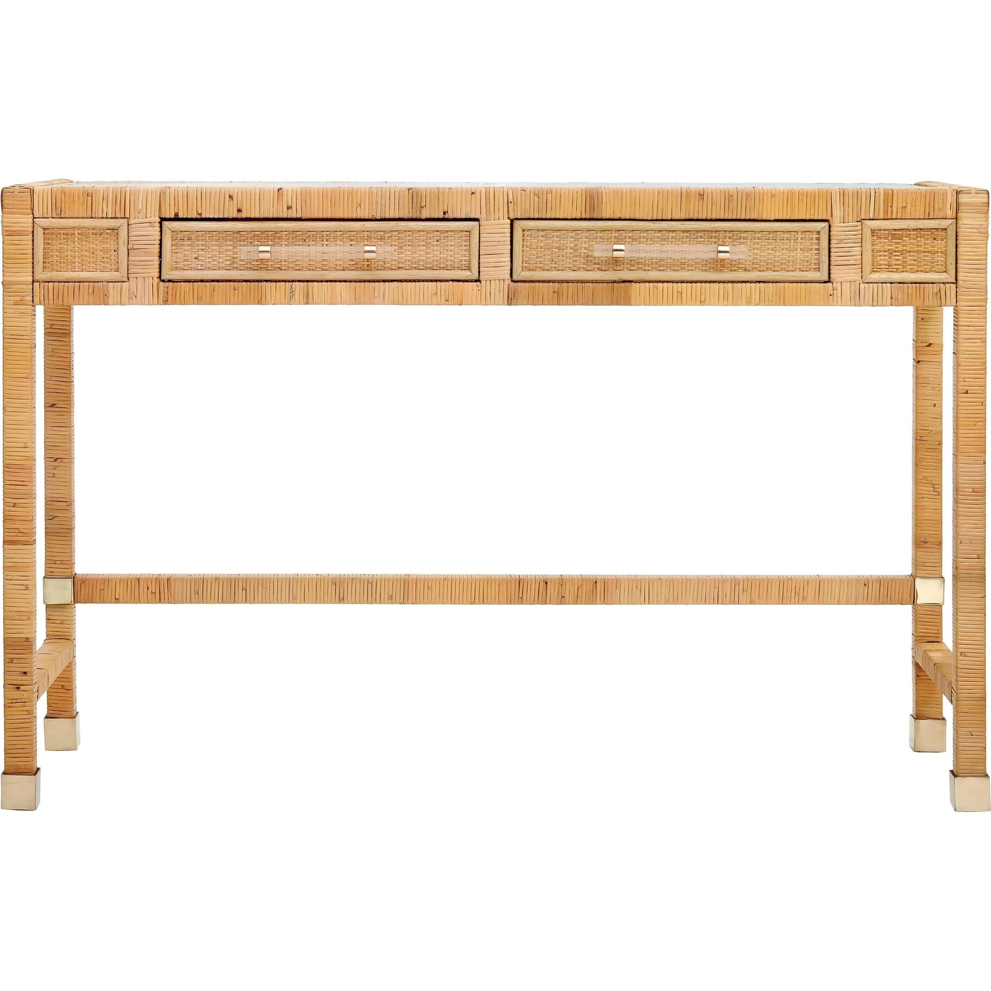 Amara Rattan Desk by TOV Furniture. Made from glass, rattan veneer, wood in a cottage & farmhouse style.