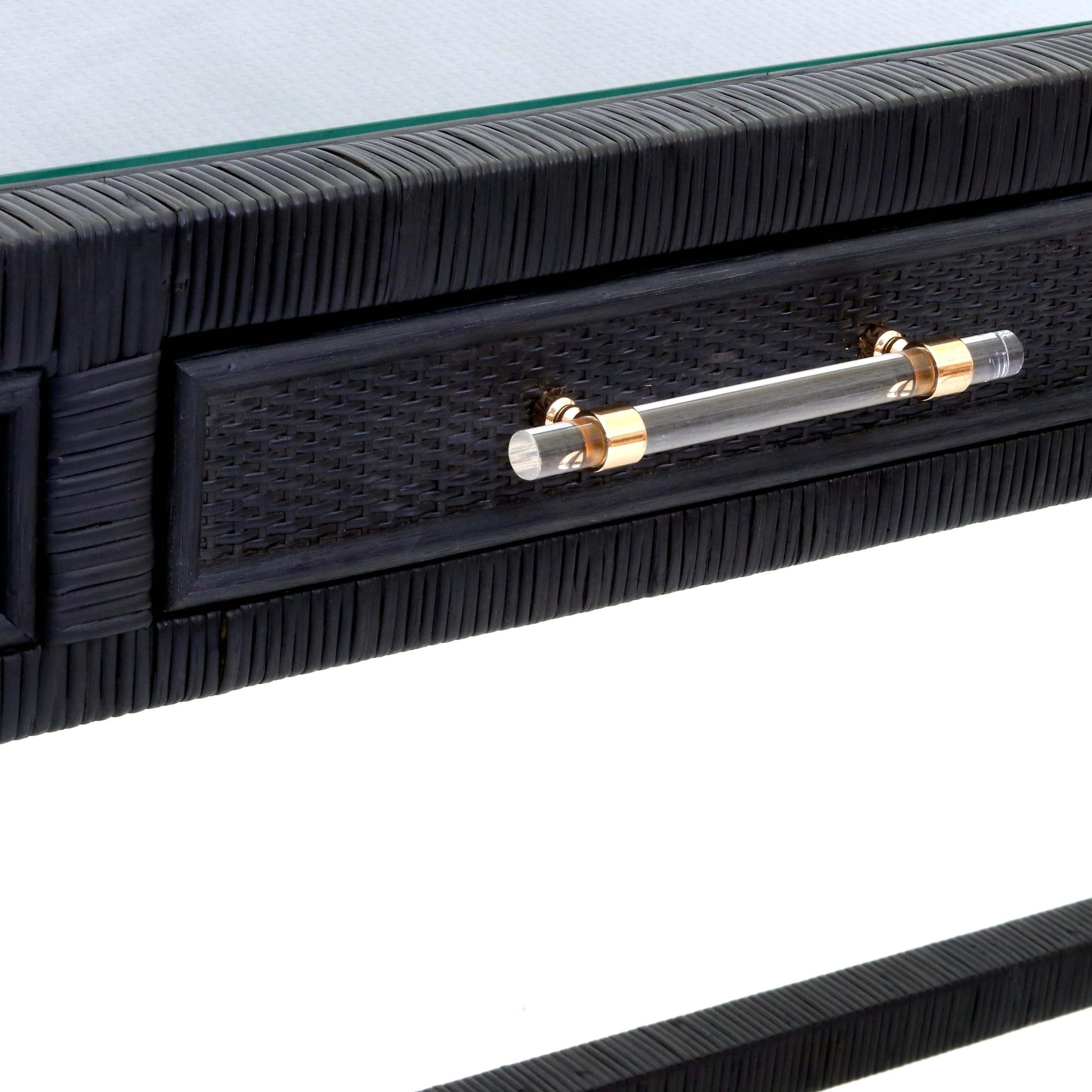 Amara Rattan Desk by TOV Furniture. Made from glass, rattan veneer, wood in a cottage & farmhouse style.