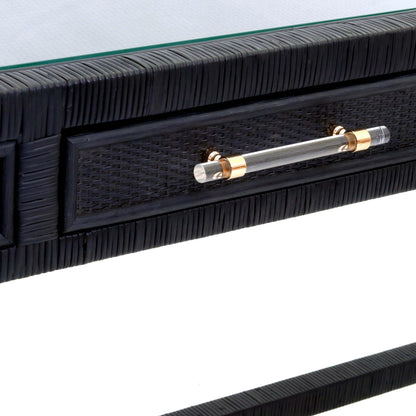 Amara Rattan Desk by TOV Furniture. Made from glass, rattan veneer, wood in a cottage & farmhouse style.