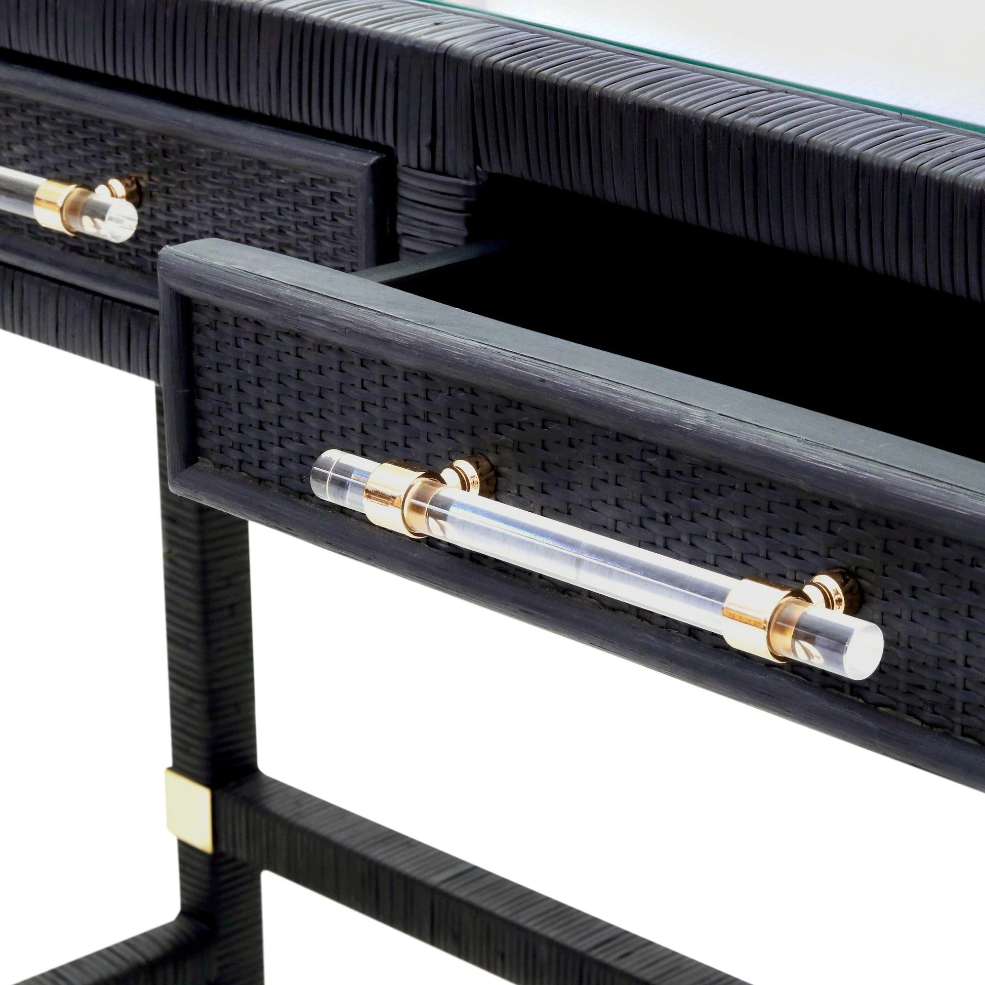 Amara Rattan Desk by TOV Furniture. Made from glass, rattan veneer, wood in a cottage & farmhouse style.