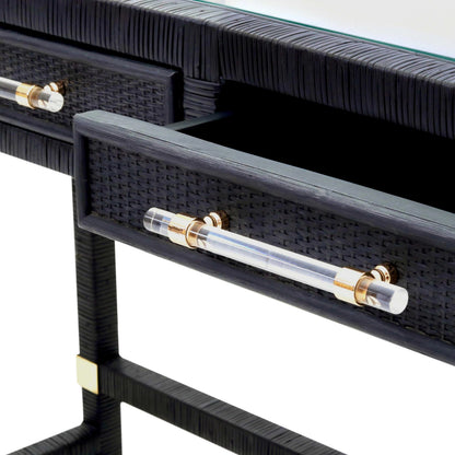 Amara Rattan Desk by TOV Furniture. Made from glass, rattan veneer, wood in a cottage & farmhouse style.