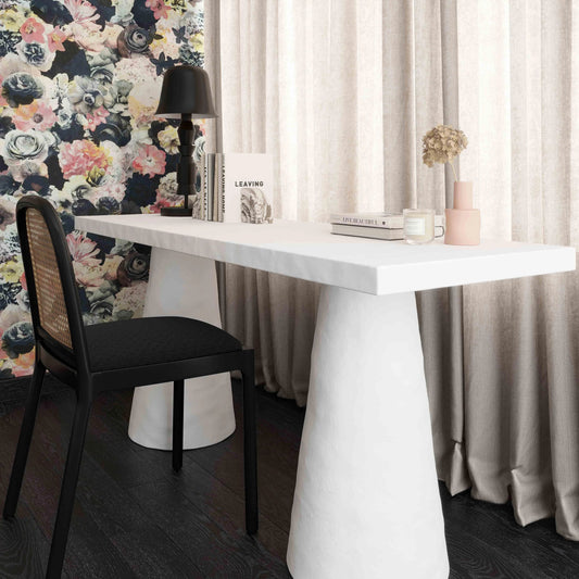 Dayana Plaster Desk by TOV Furniture in white. Made from concrete in a modern style.