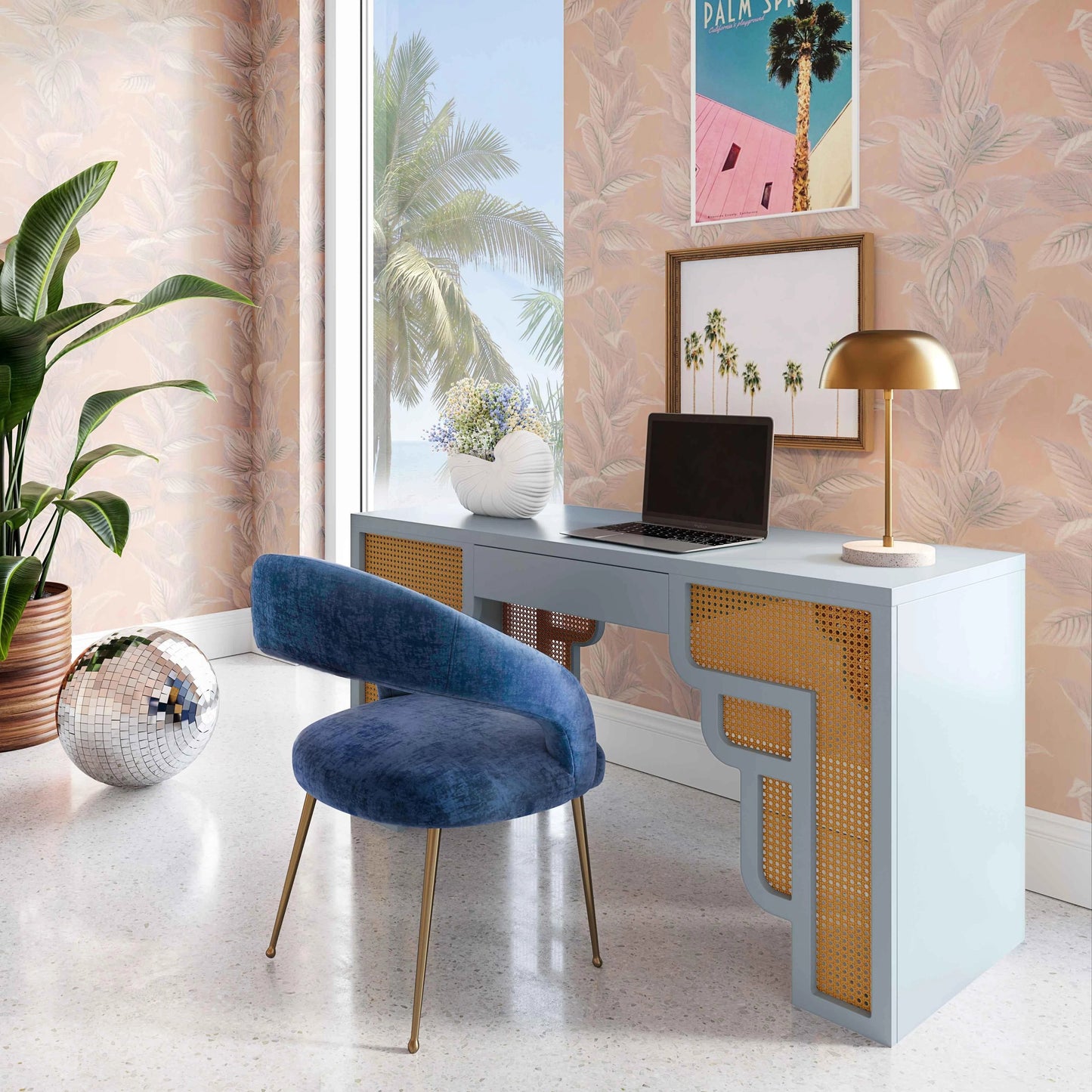 029 SI-1984248 | Lifestyle | Suzie Executive Desk by TOV Furniture. Made from mdf, rattan in a modern style.