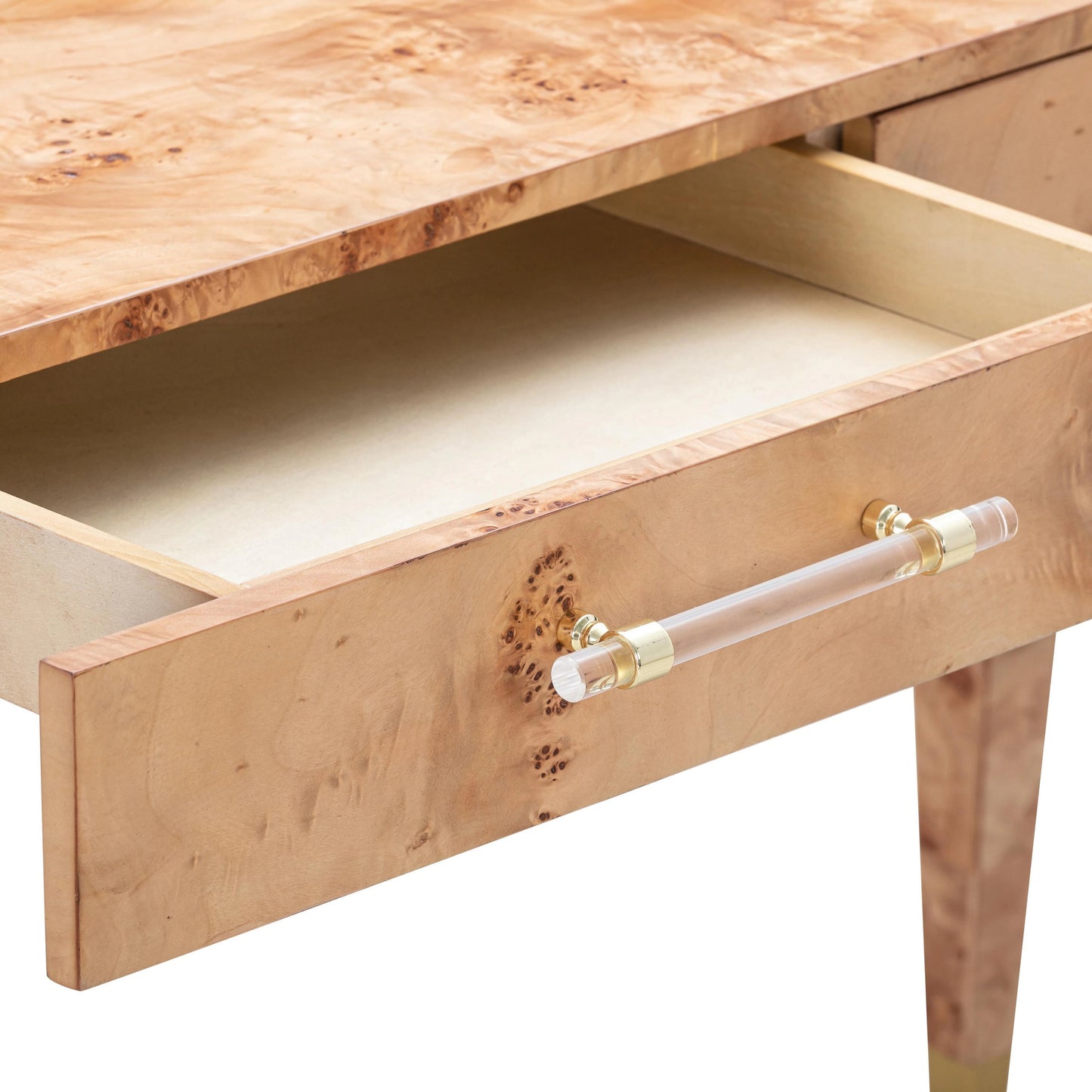 012 SI-1984249 | Closeup | Brandyss Burl Work Desk by TOV Furniture. Made from acacia, mdf, plywood, veneer in a modern style.