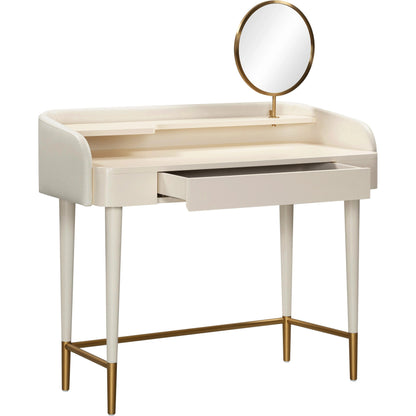 Penelope Vegan Leather Wrapped Vanity Desk by TOV Furniture. Made from acacia, iron, mdf in a modern style.