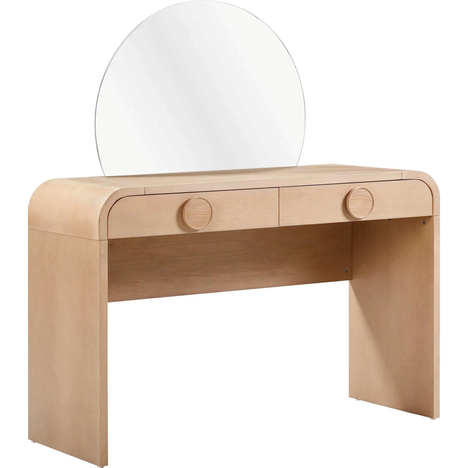 Moonrise 2-Drawer Vanity Desk by TOV Furniture in natural. Made from glass, mdf, veneer, wood in a transitional style.