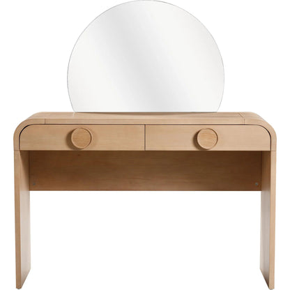 Moonrise 2-Drawer Vanity Desk by TOV Furniture in natural. Made from glass, mdf, veneer, wood in a transitional style.