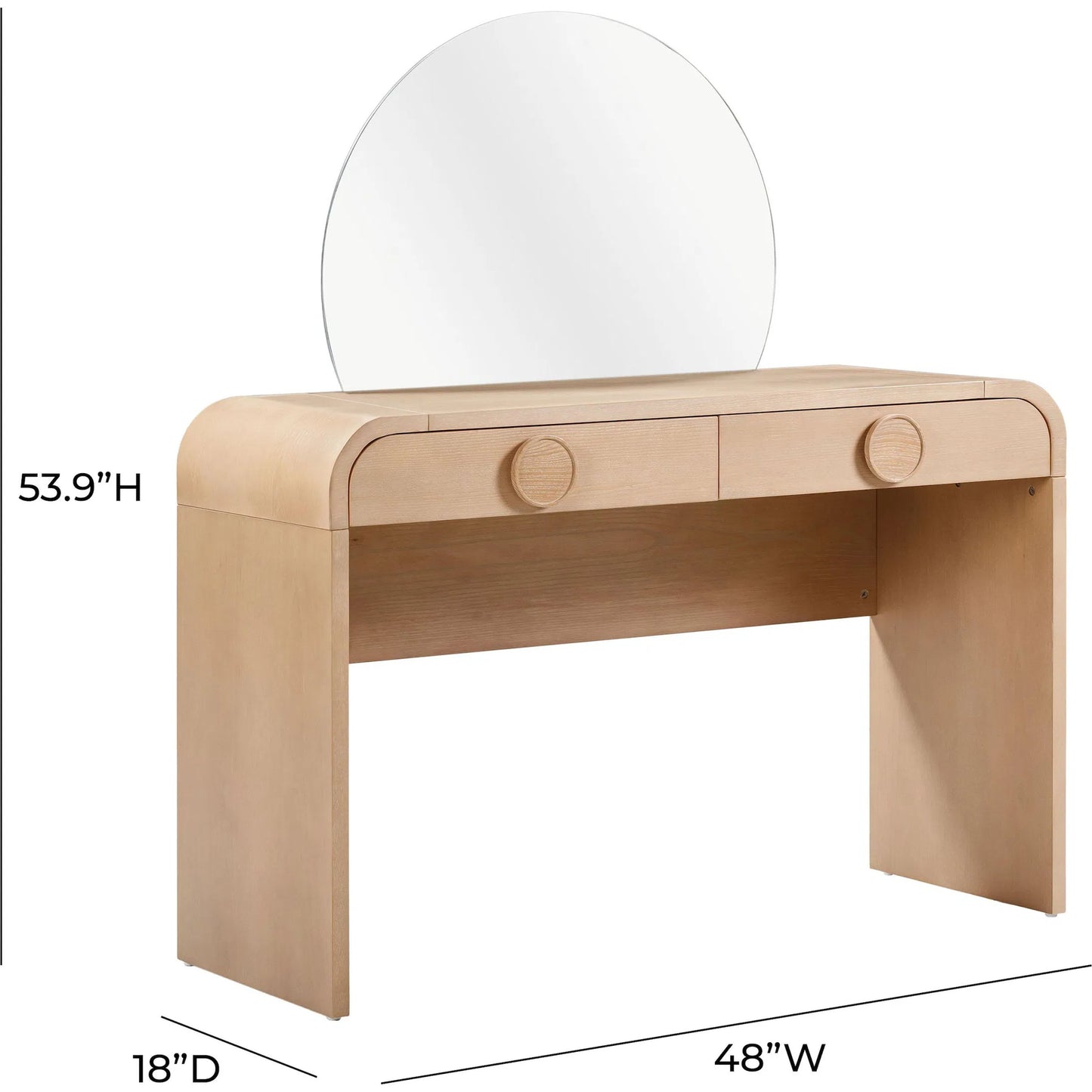 006 SI-2248381 | Additional Silo | Moonrise 2-Drawer Vanity Desk by TOV Furniture in natural. Made from glass, mdf, veneer, wood in a transitional style.