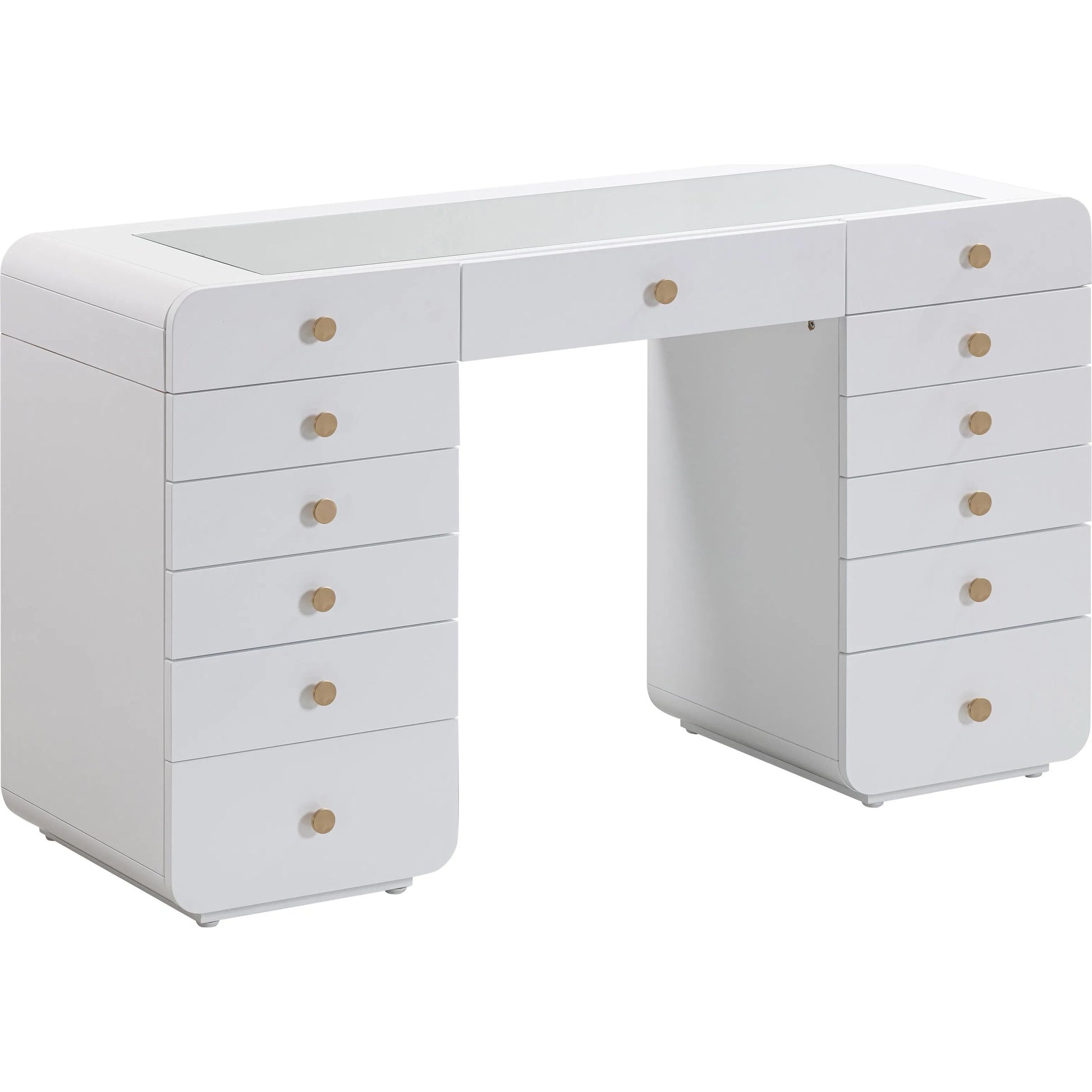 Hollywood Vanity Desk by TOV Furniture in white. Made from copper, mdf in a modern style.