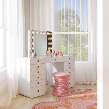Hollywood Vanity Desk by TOV Furniture in white. Made from copper, mdf in a modern style.