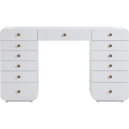 Hollywood Vanity Desk by TOV Furniture in white. Made from copper, mdf in a modern style.