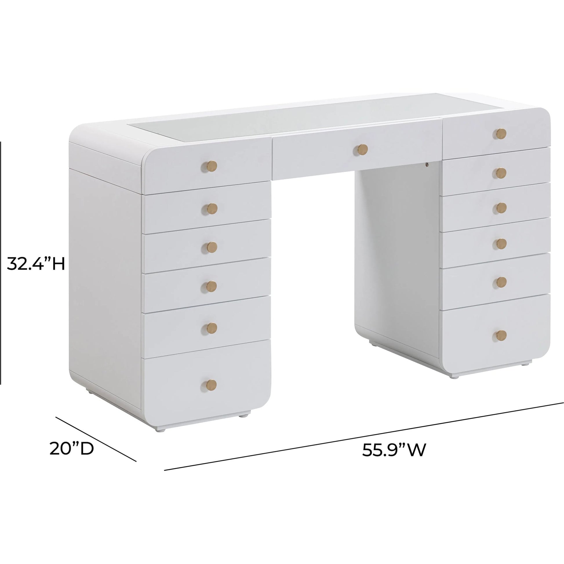 Hollywood Vanity Desk by TOV Furniture in white. Made from copper, mdf in a modern style.