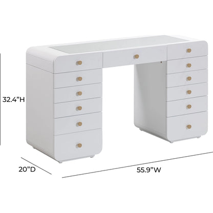Hollywood Vanity Desk by TOV Furniture in white. Made from copper, mdf in a modern style.