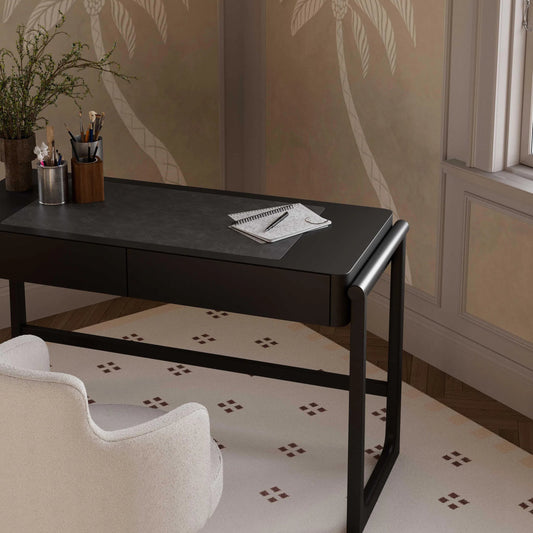 Alfalfa 2 Drawer Desk by TOV Furniture. Made from mdf, pu leather, wood in a unique style.