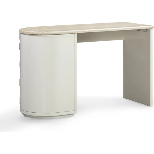 Marlene Desk by TOV Furniture in cream, faux travertine. Made from mdf in a unique style.