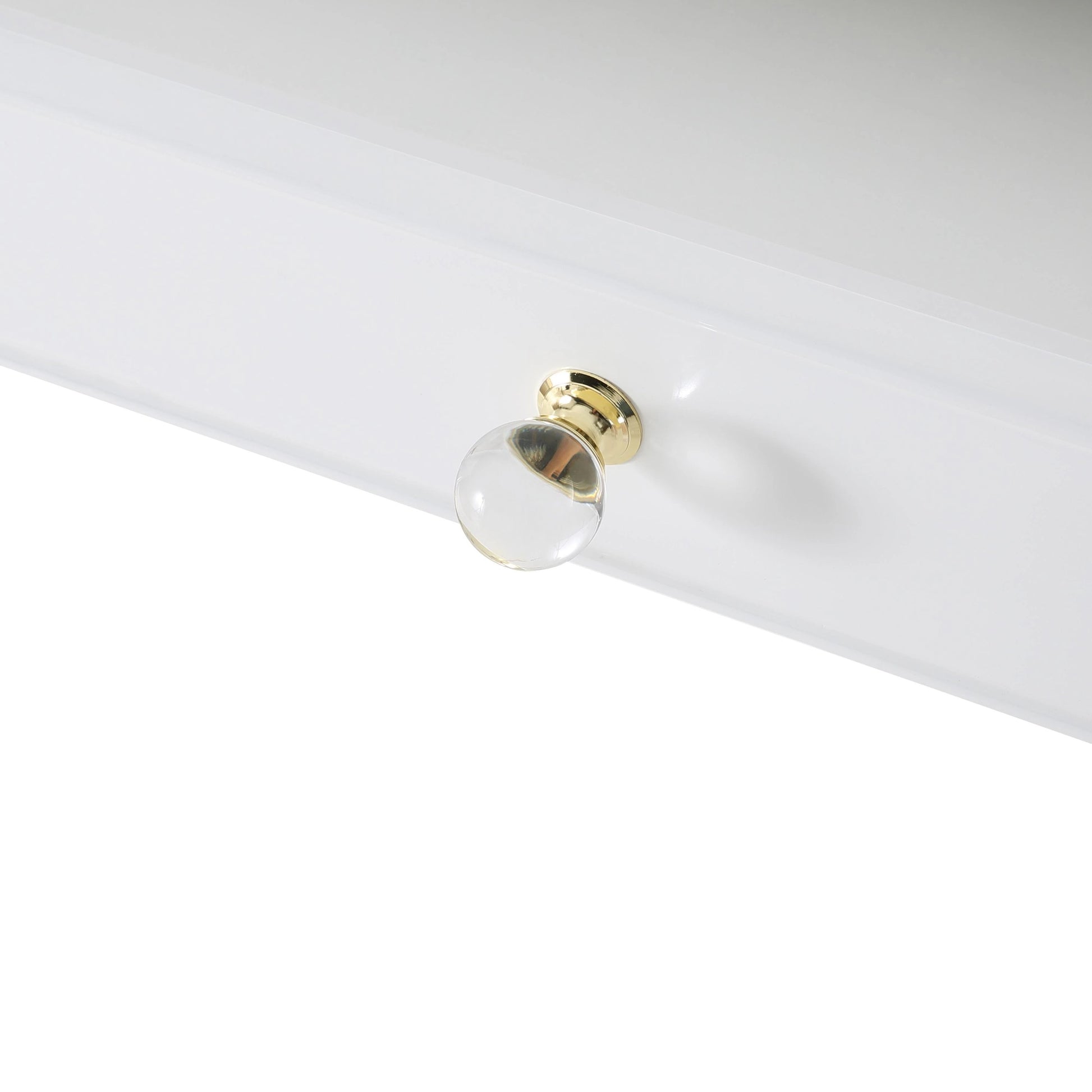 Janie Lacquer Desk by TOV Furniture in white. Made from mdf in a transitional style.
