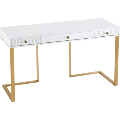 Janie Lacquer Desk by TOV Furniture in white. Made from mdf in a transitional style.